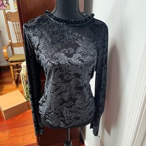 Anthropologie Black Fitted Embellished Long Sleeve Blouse